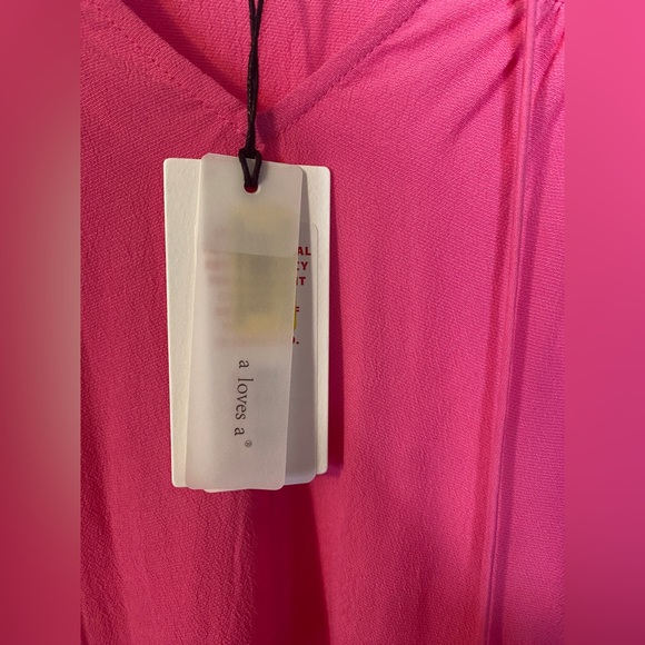 A Loves A Women Pink Tasseled Ruffle Layered Short Sleeve V-Neck Top Blouse L - Picture 5 of 15